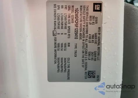 2015 Chevrolet Express G2500 from USA, damaged, VIN 1GCWGFCF6F1229410